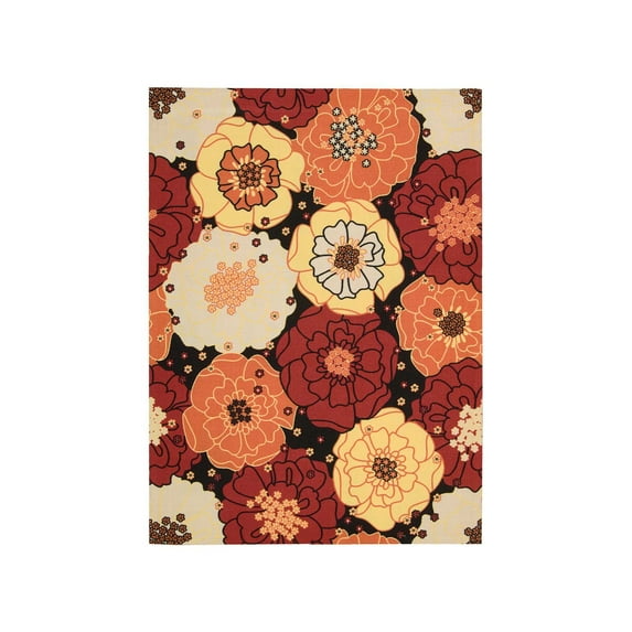 Nourison Home & Garden Indoor/Outdoor Black 5'3" x 7'5" Area Rug, (5x7)