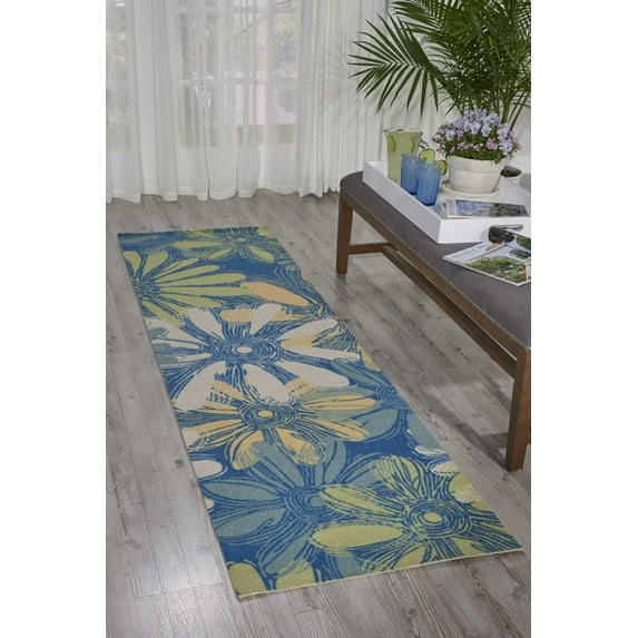 Nourison Home & Garden Indoor/Outdoor Blue 2'3" x 8' Area Rug, (2x8)
