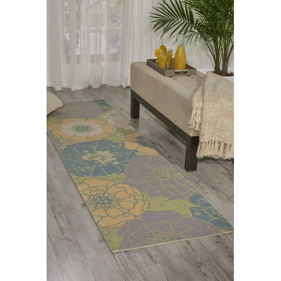 Nourison Home & Garden Indoor/Outdoor Green 2'3" x 8' Area Rug, (2x8)