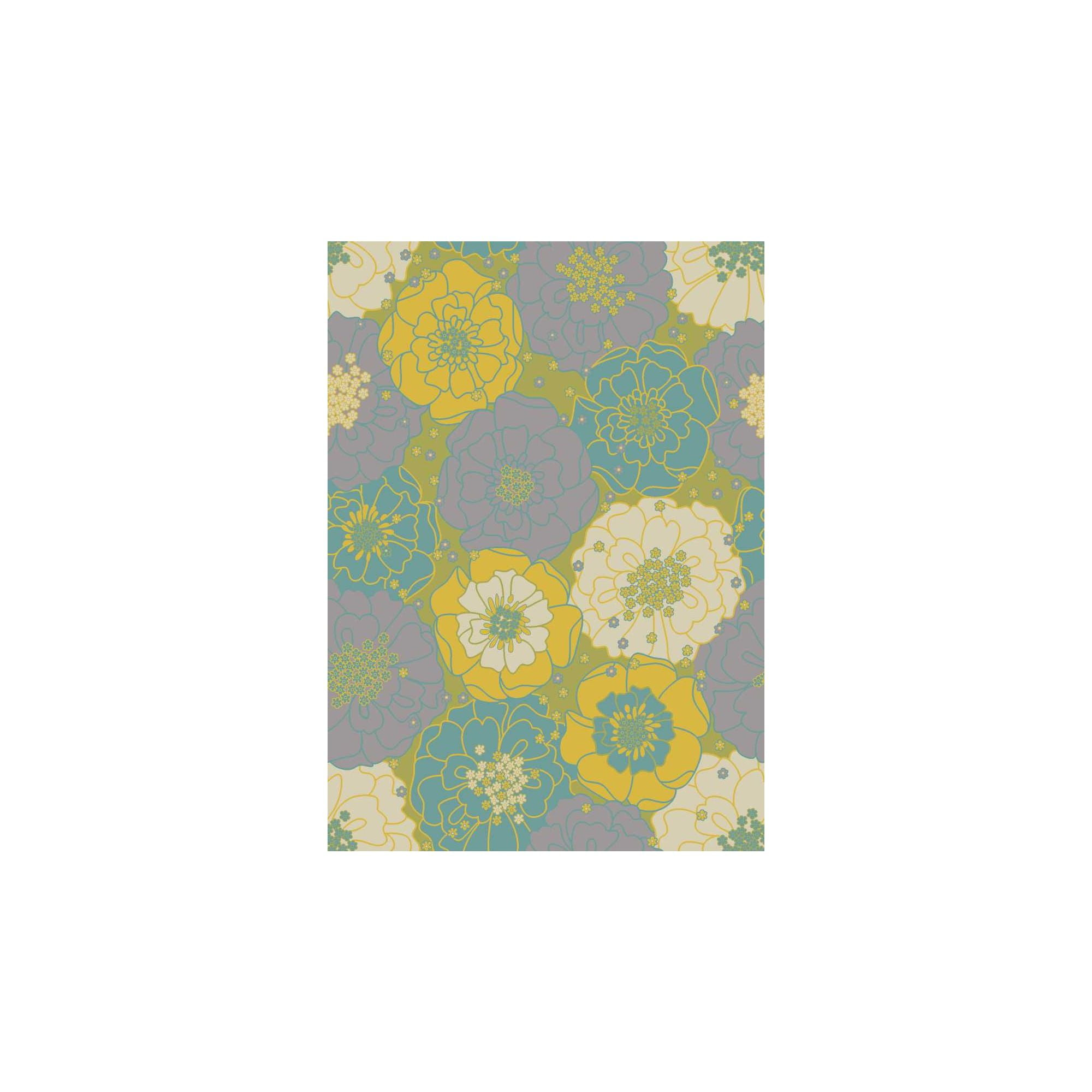 Blossoming Green 51" Square Floral Indoor/Outdoor Synthetic Rug