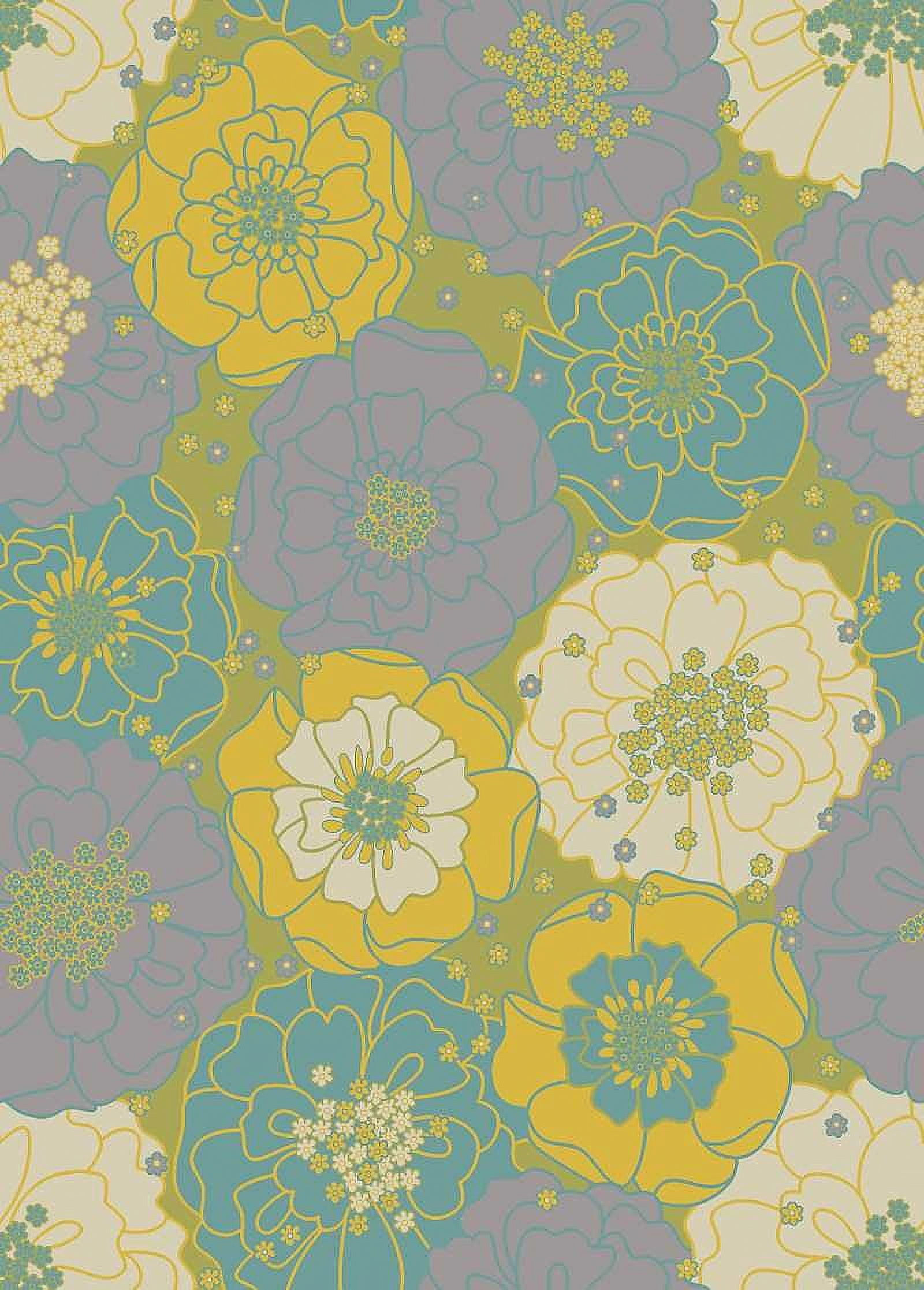 Blossoming Green 51" Square Floral Indoor/Outdoor Synthetic Rug