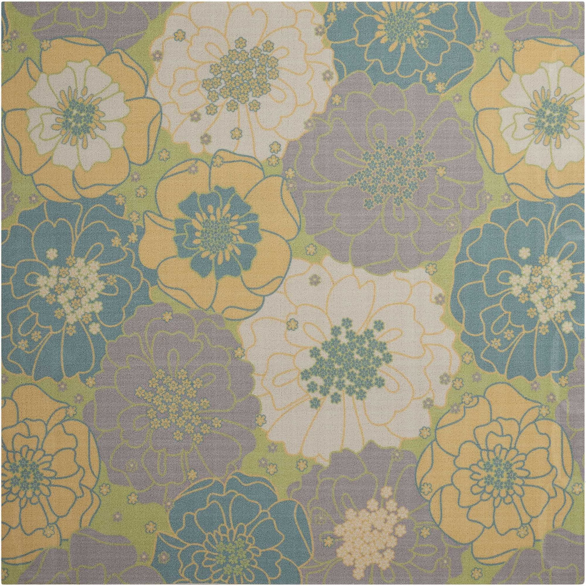 Green Floral Synthetic Square Indoor/Outdoor Area Rug 7'9"