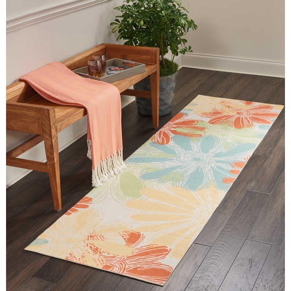 Nourison Home & Garden Indoor/Outdoor Ivory 2'3" x 8' Area Rug, (2x8)