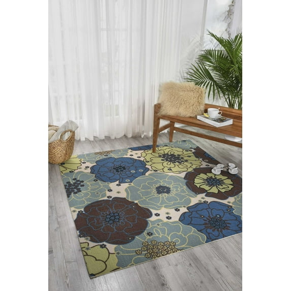 Nourison Home & Garden Indoor/Outdoor Light Blue 10' x 13' Area Rug, (10x13)