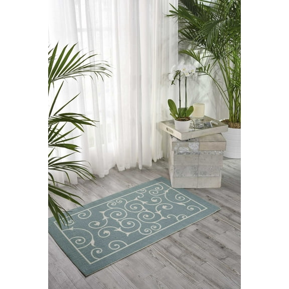 Nourison Home & Garden Indoor/Outdoor Light Blue 2'3" x 3'9" Area Rug, (2x4)