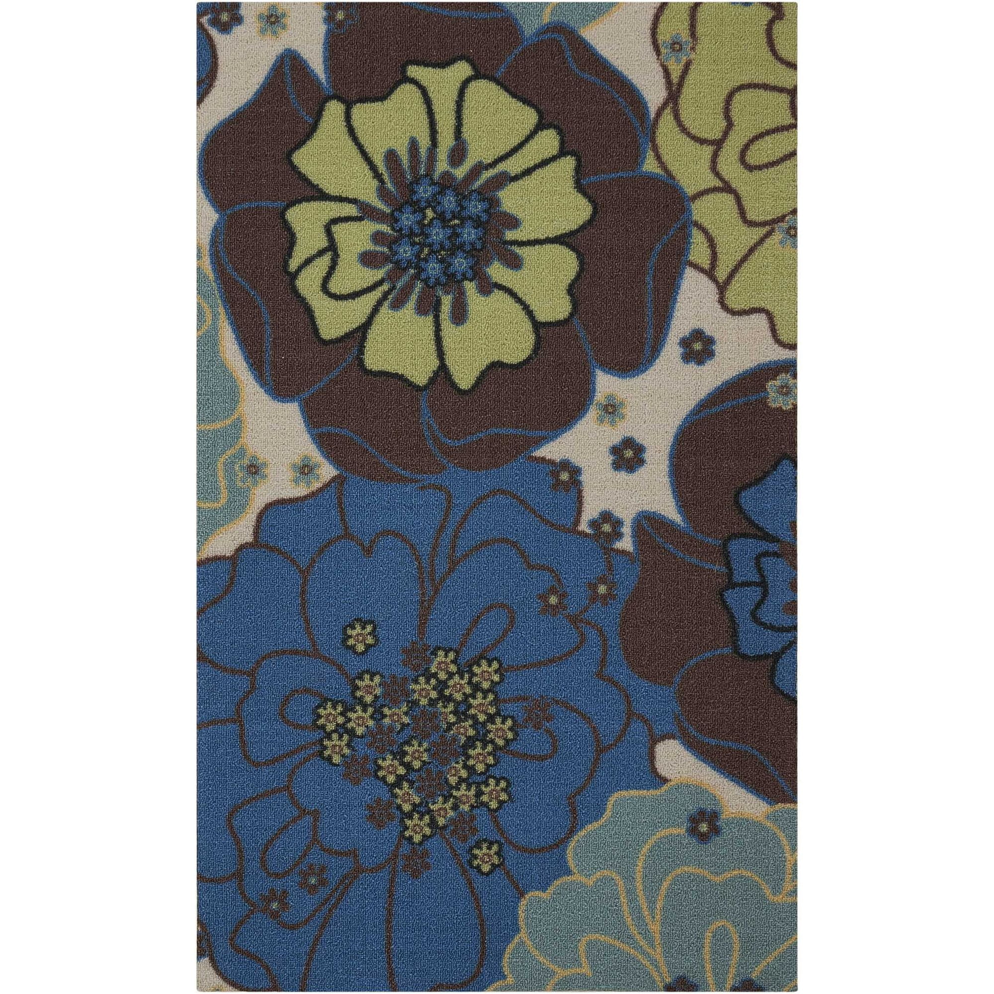 Light Blue Floral Tufted Synthetic 2'3" x 3'9" Indoor/Outdoor Rug