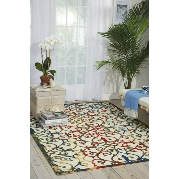 Nourison Home & Garden Indoor/Outdoor Multicolor 5'3" x 7'5" Area Rug, (5x7)