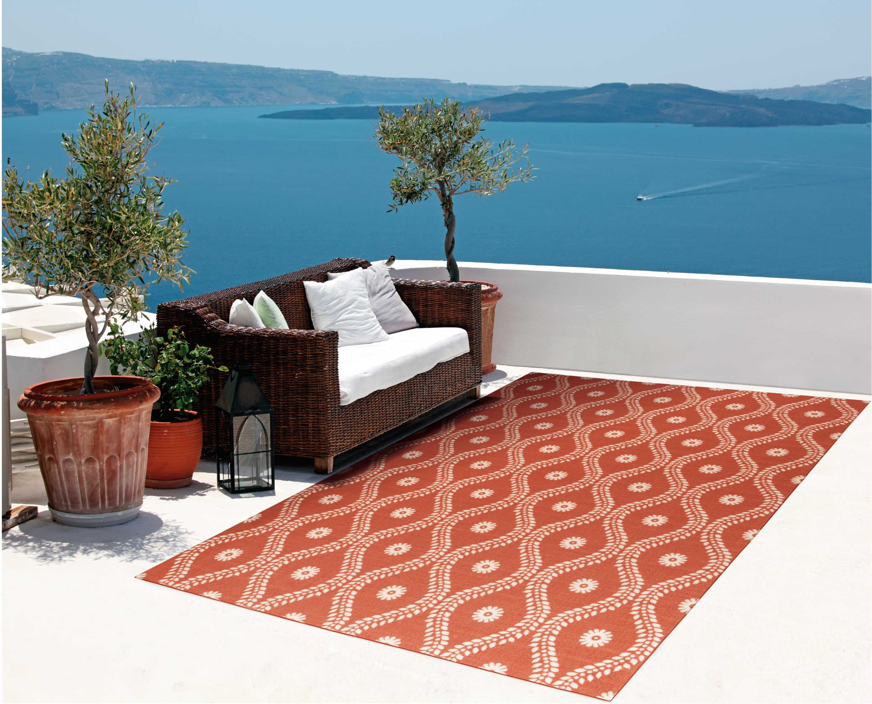 Rust Floral Synthetic Tufted Non-slip Rectangular Area Rug 4' x 6'