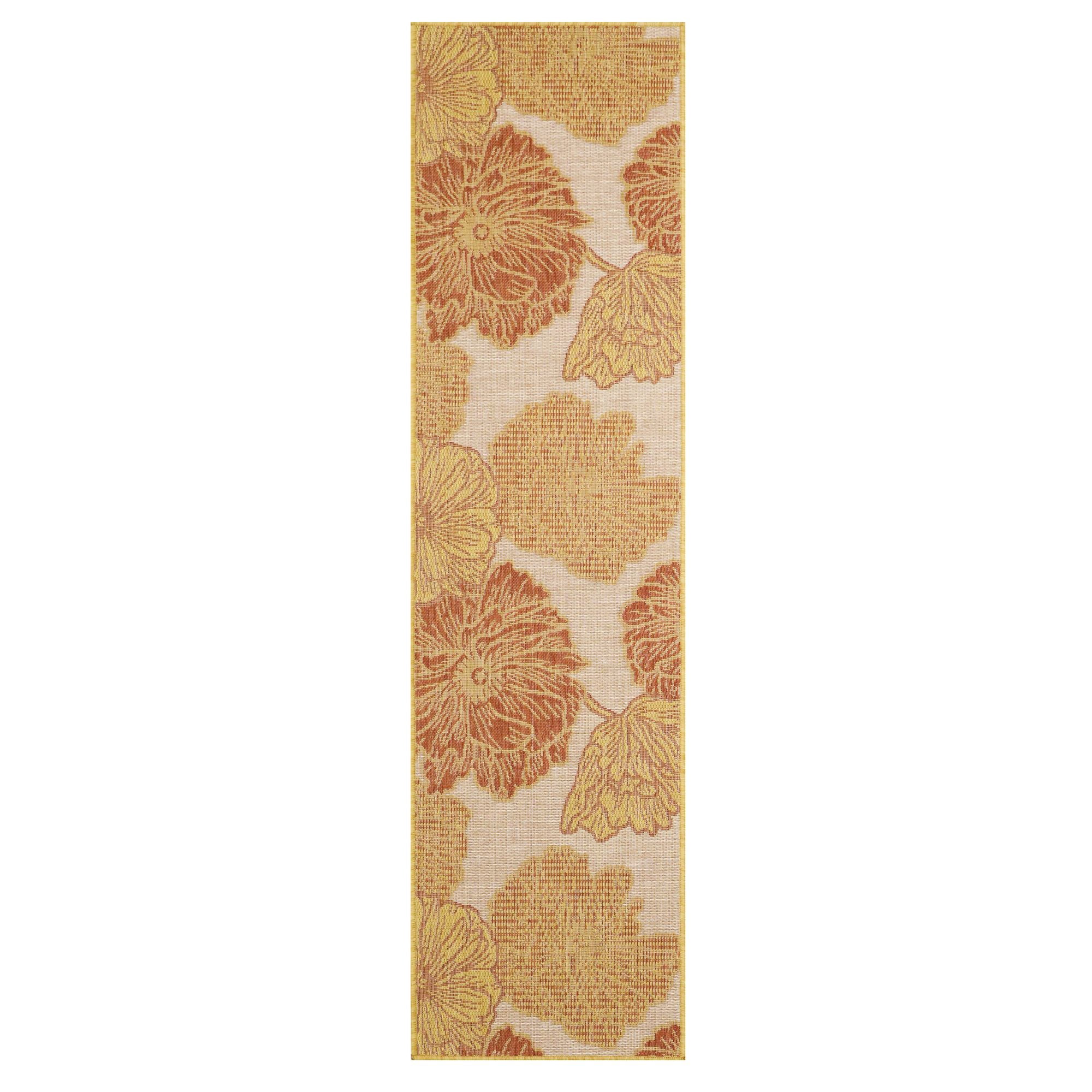 Coral Floral Flatwoven Runner Rug for Indoor/Outdoor Spaces