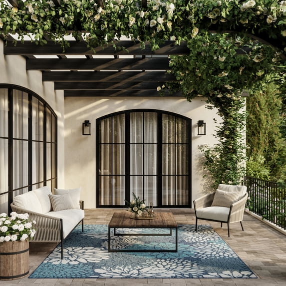 Nourison Garden Oasis 6' x 9' Navy Tropical Rug