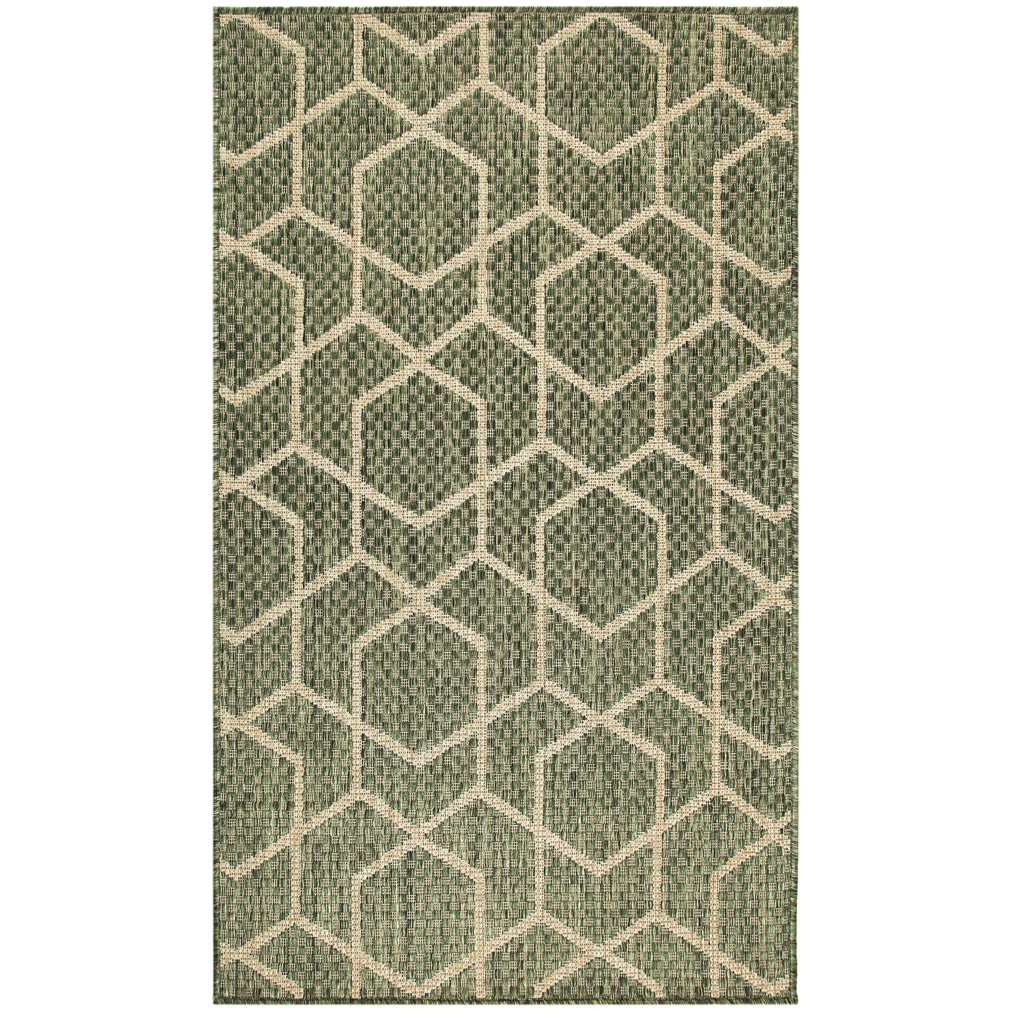 Horizon Green Geometric Flat Woven Indoor/Outdoor Rug 3' x 5'