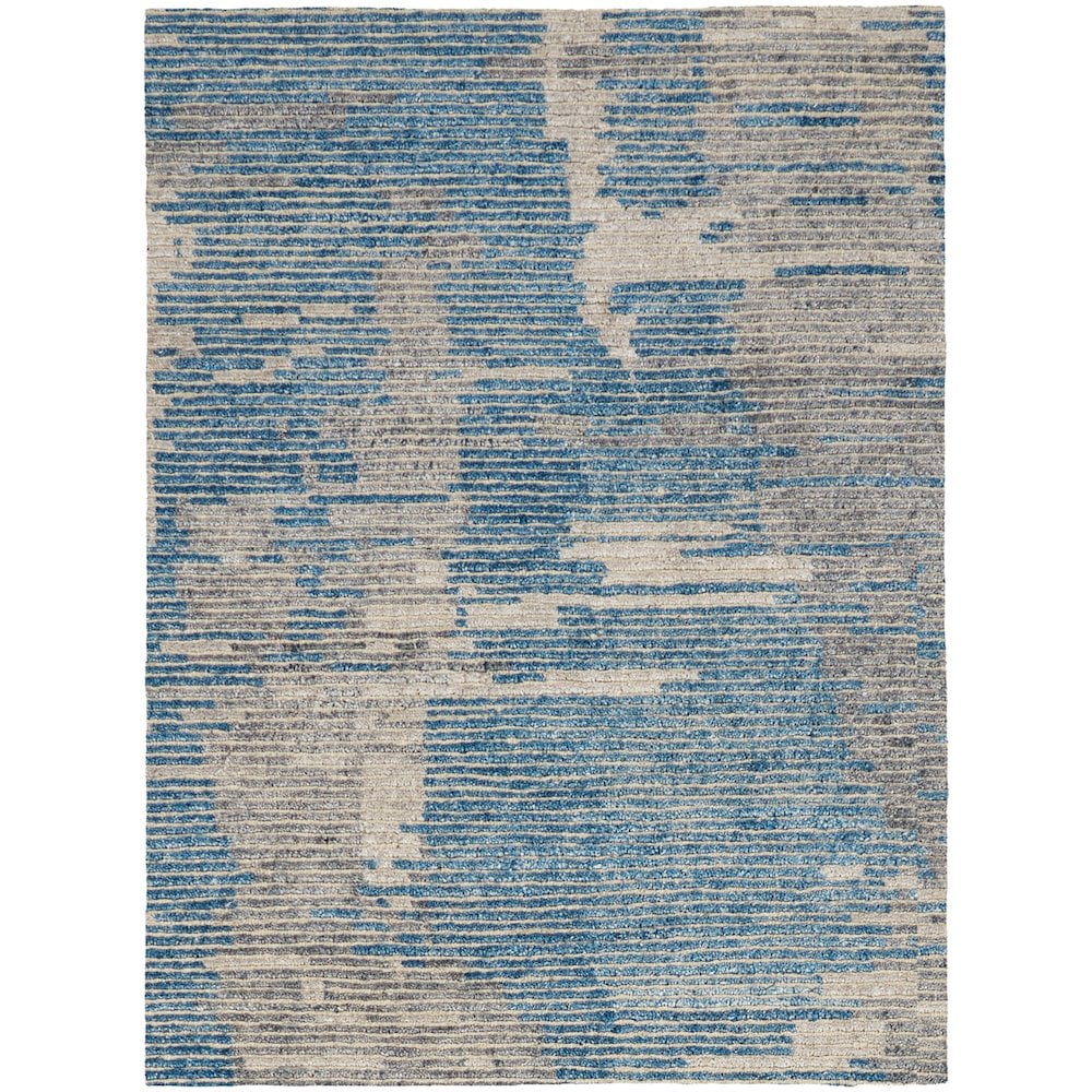 Ellora Abstract Blue & Ivory Hand-Knotted Wool-Cotton Blend Rug 2'x3'
