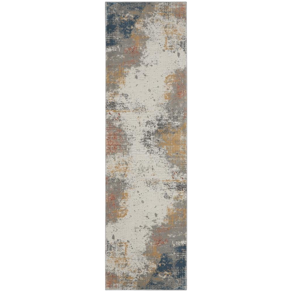 Elysian Grey-Blue Abstract Synthetic 26" Modern Runner Rug