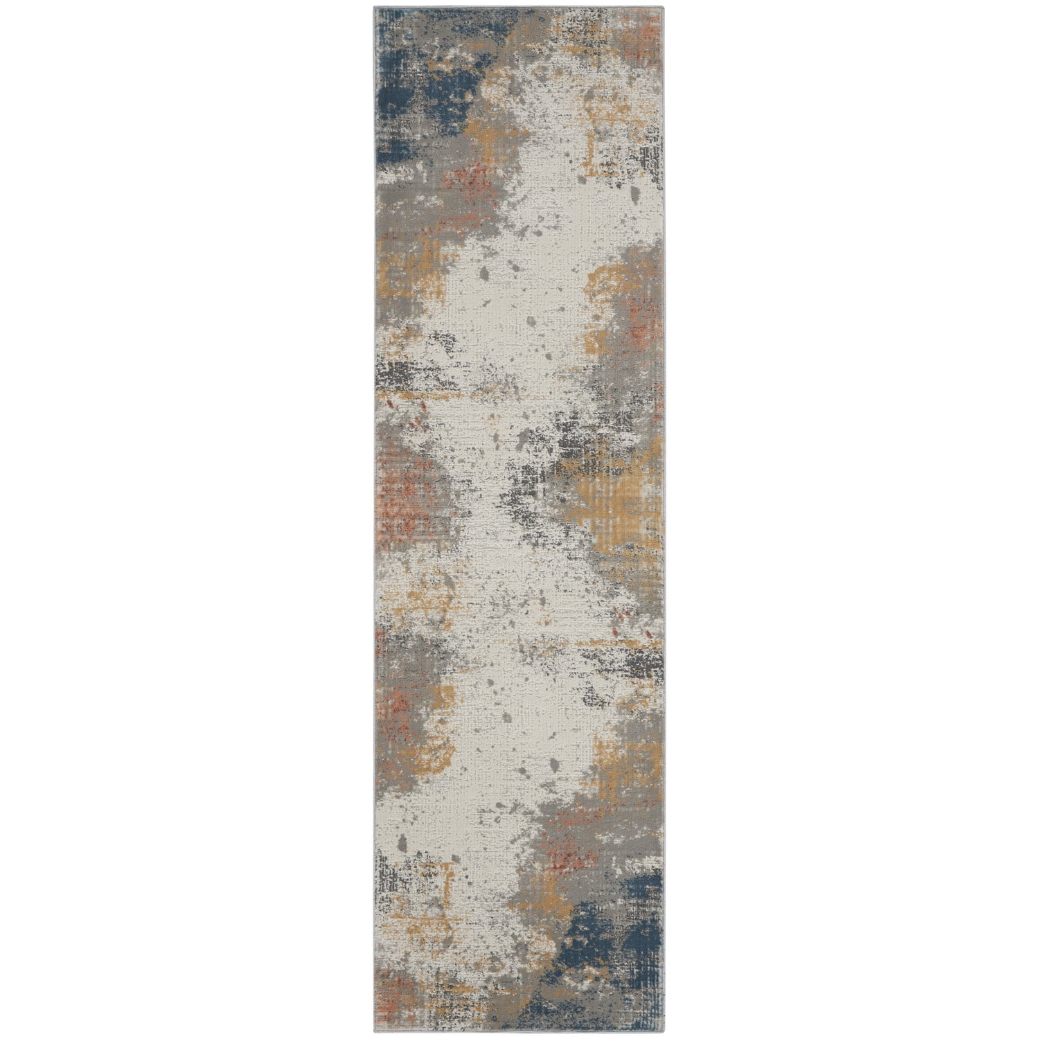 Elysian Grey-Blue Abstract Synthetic 26" Modern Runner Rug