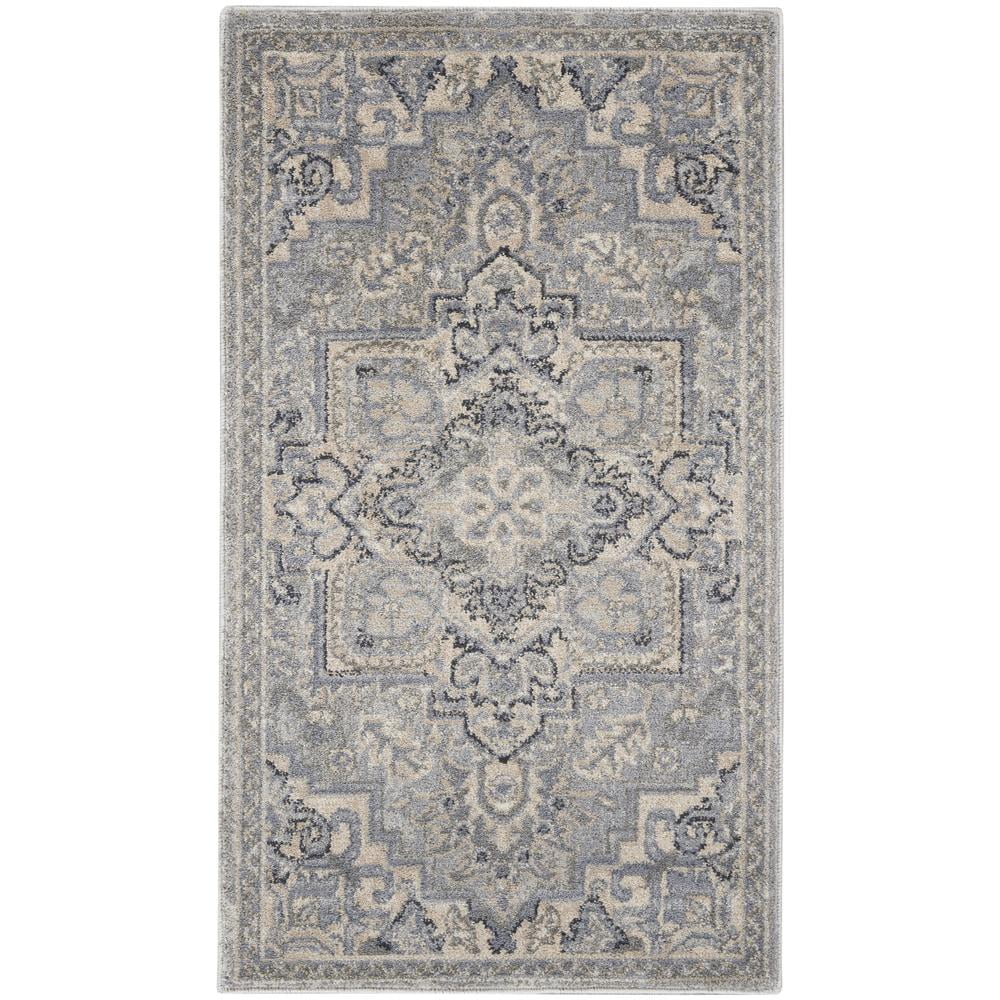 Silver Gray Synthetic Rectangular Stain-Resistant Area Rug