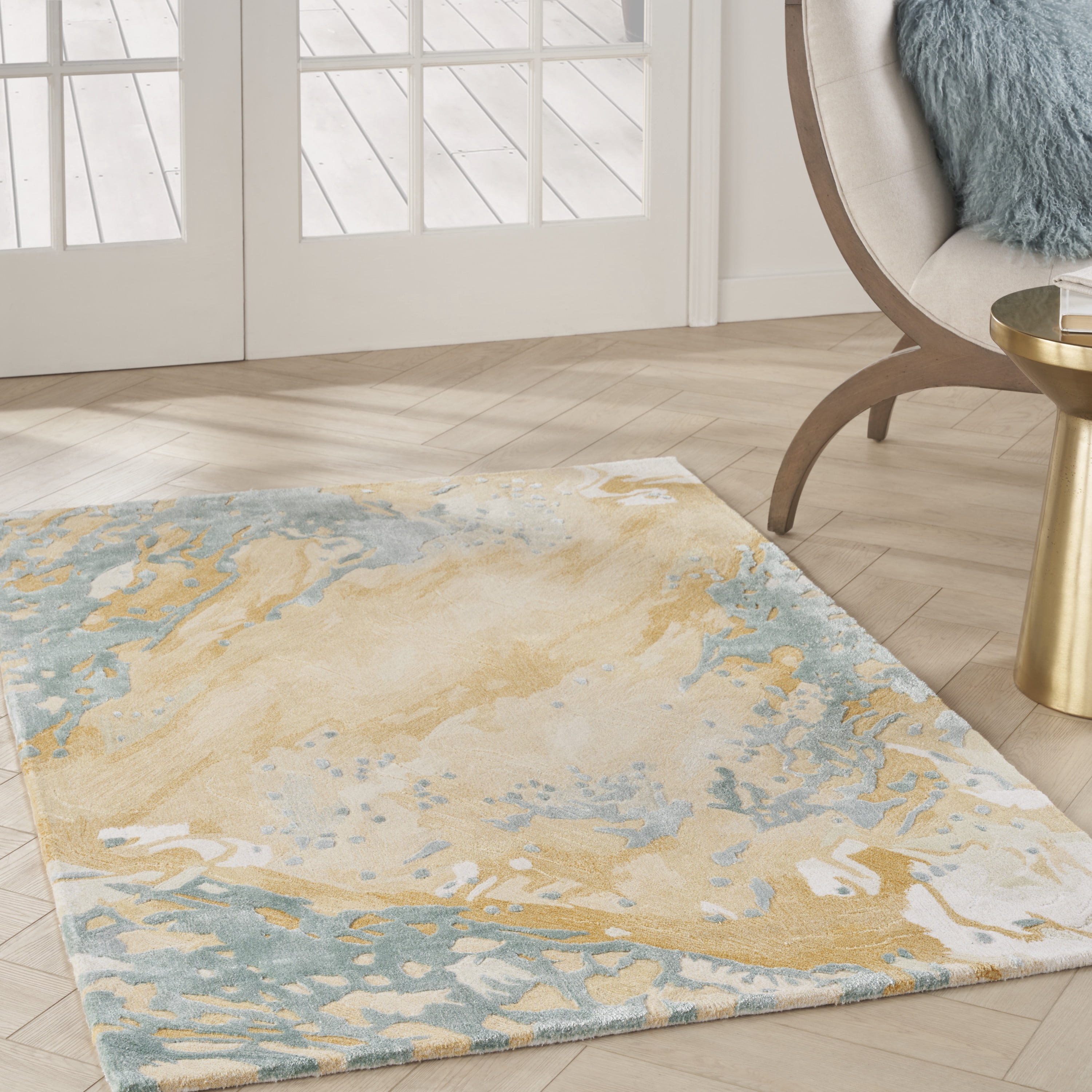 Nourison Home Prismatic Abstract Sand Blue 3'9" x 5'9" Area Rug, Easy Cleaning, Non Shedding, Bed Room, Living Room, Dining Room, Kitchen (4x6)
