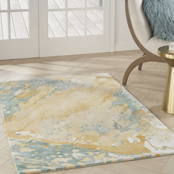 Nourison Home Prismatic Abstract Sand Blue 3'9" x 5'9" Area Rug, Easy Cleaning, Non Shedding, Bed Room, Living Room, Dining Room, Kitchen (4x6)