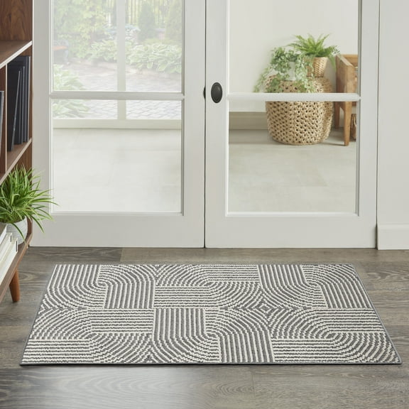 Nourison Textured Home 2'2" x 3'9" Charcoal Ivory Modern Indoor Rug