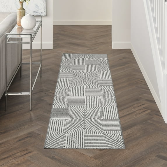 Nourison Textured Home 2'3" x 7'6" Charcoal Ivory Modern Indoor Rug