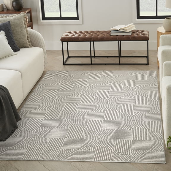Nourison Textured Home 7'10" x 9'10" Grey Ivory Modern Indoor Rug