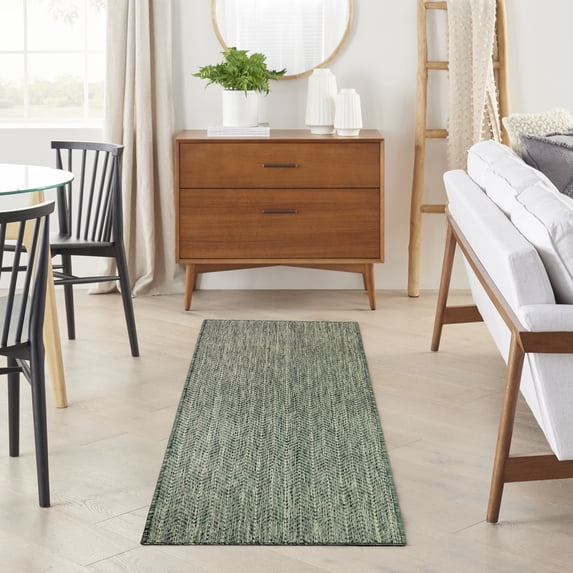 Nourison Horizon Indoor/Outdoor 2' x 6' Green Modern Rug