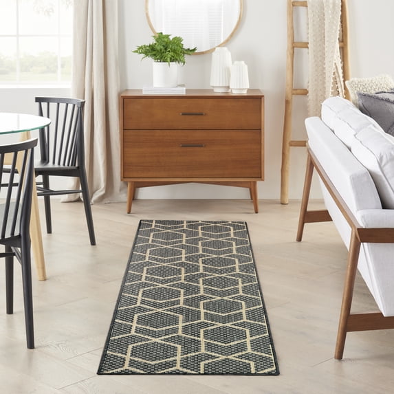 Nourison Horizon Indoor/Outdoor 2'2" x 8' Charcoal Modern Rug