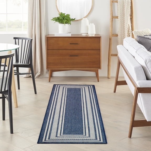 Nourison Horizon Indoor/Outdoor 2'2" x 8' Navy Modern Rug