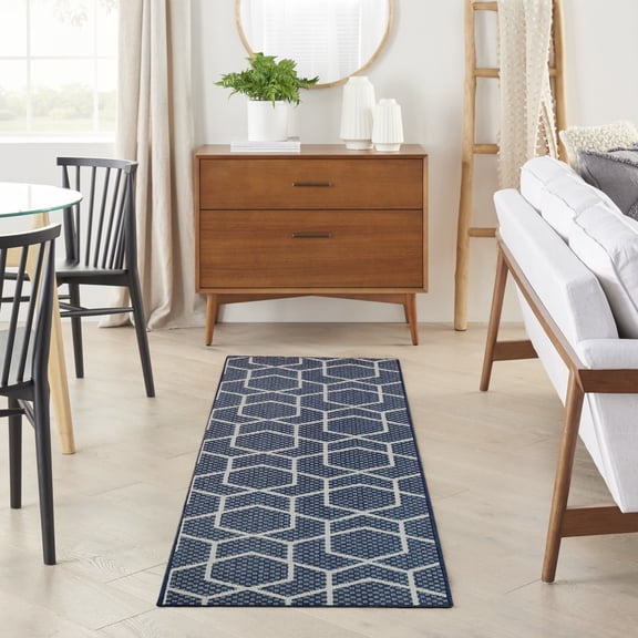 Nourison Horizon Indoor/Outdoor 2'2" x 8' Navy Modern Rug