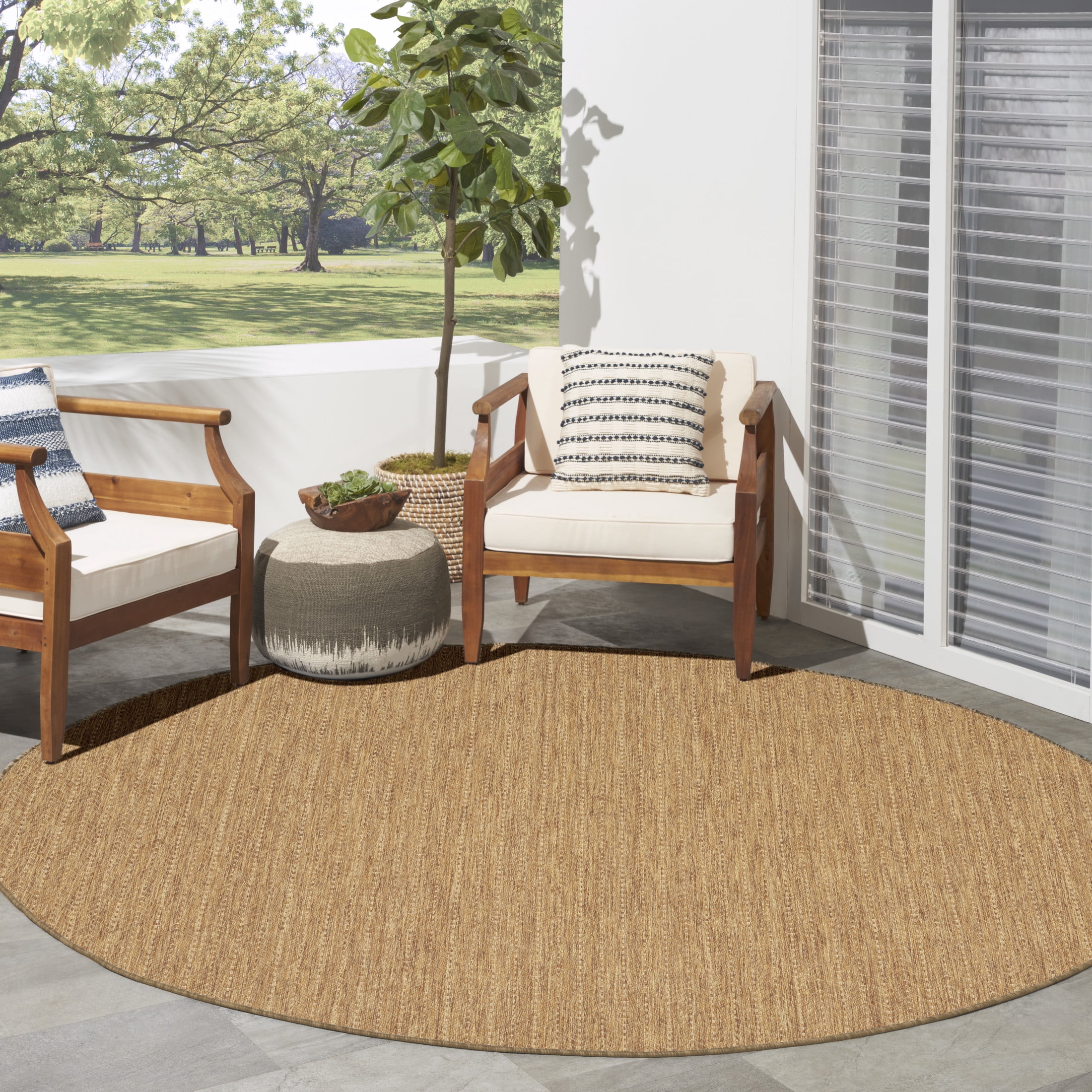 Nourison Horizon Indoor/Outdoor 5' x Round Natural Modern Rug