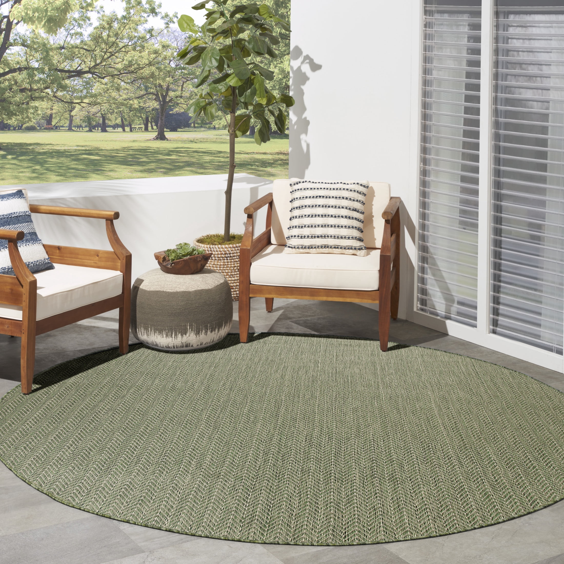 Nourison Horizon Indoor/Outdoor 8' x Round Green Modern Rug