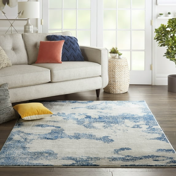 Nourison Imprints Abstract Ivory/Light Blue 5'3" x 7'3" Area Rug, (5x7)