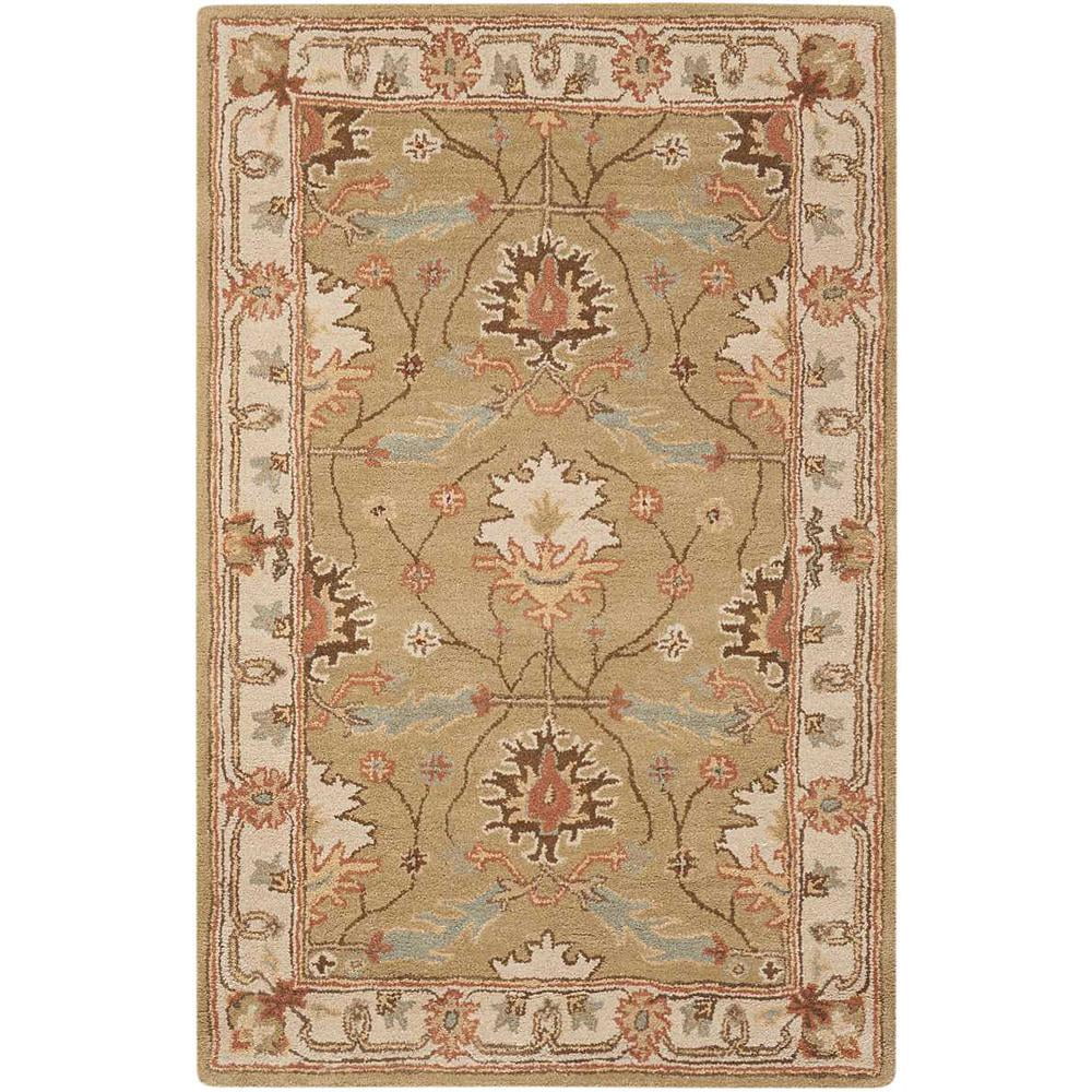 Ivory and Sage Wool Tufted Rectangular Area Rug, 2'6" x 4'