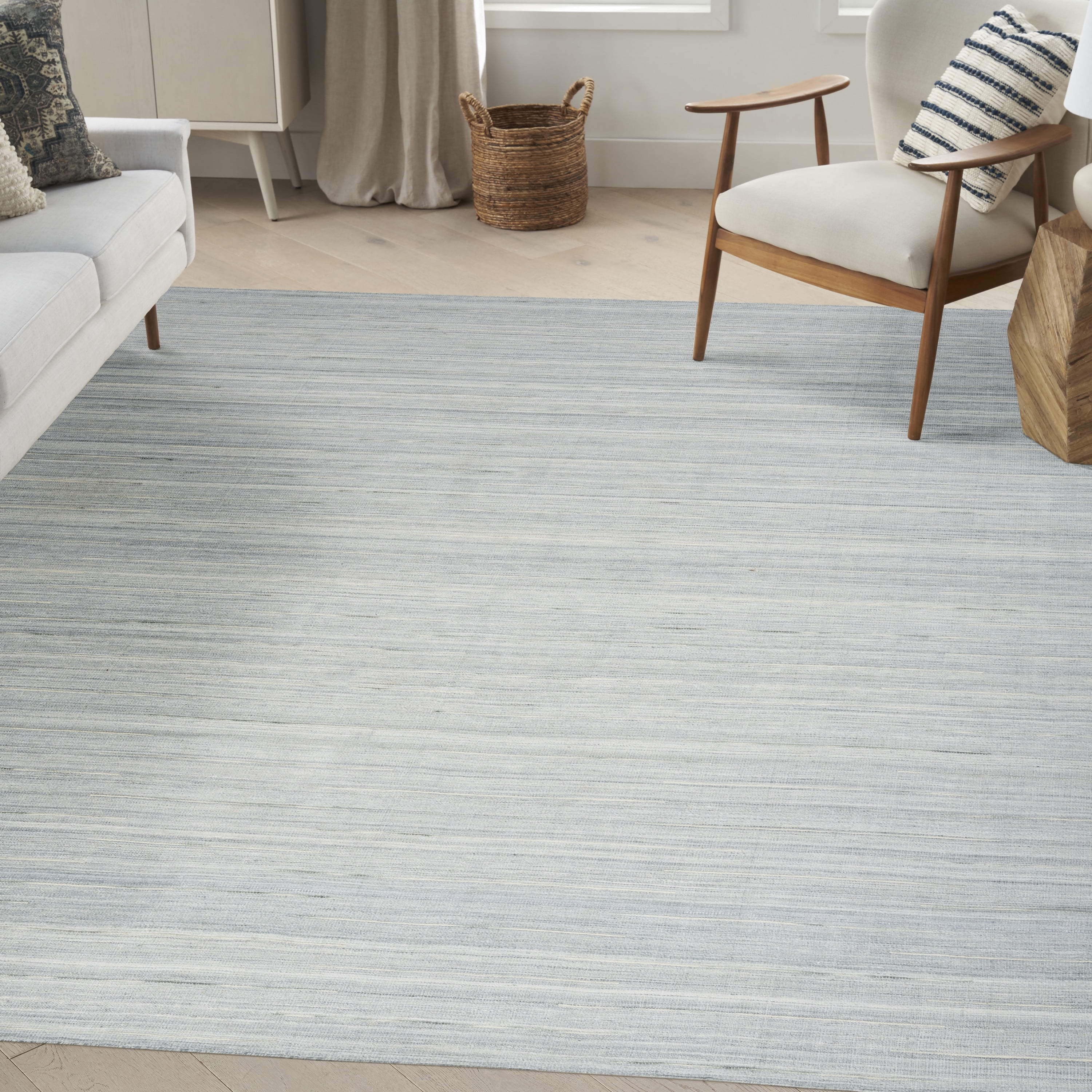Light Blue Wool and Cotton Flat Woven Area Rug, 5'3" x 7'3"