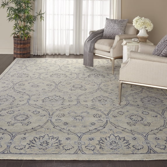 Nourison Jazmine Moroccan Ivory/Blue 8'6" x 11'6" Area Rug, (9' x 12')