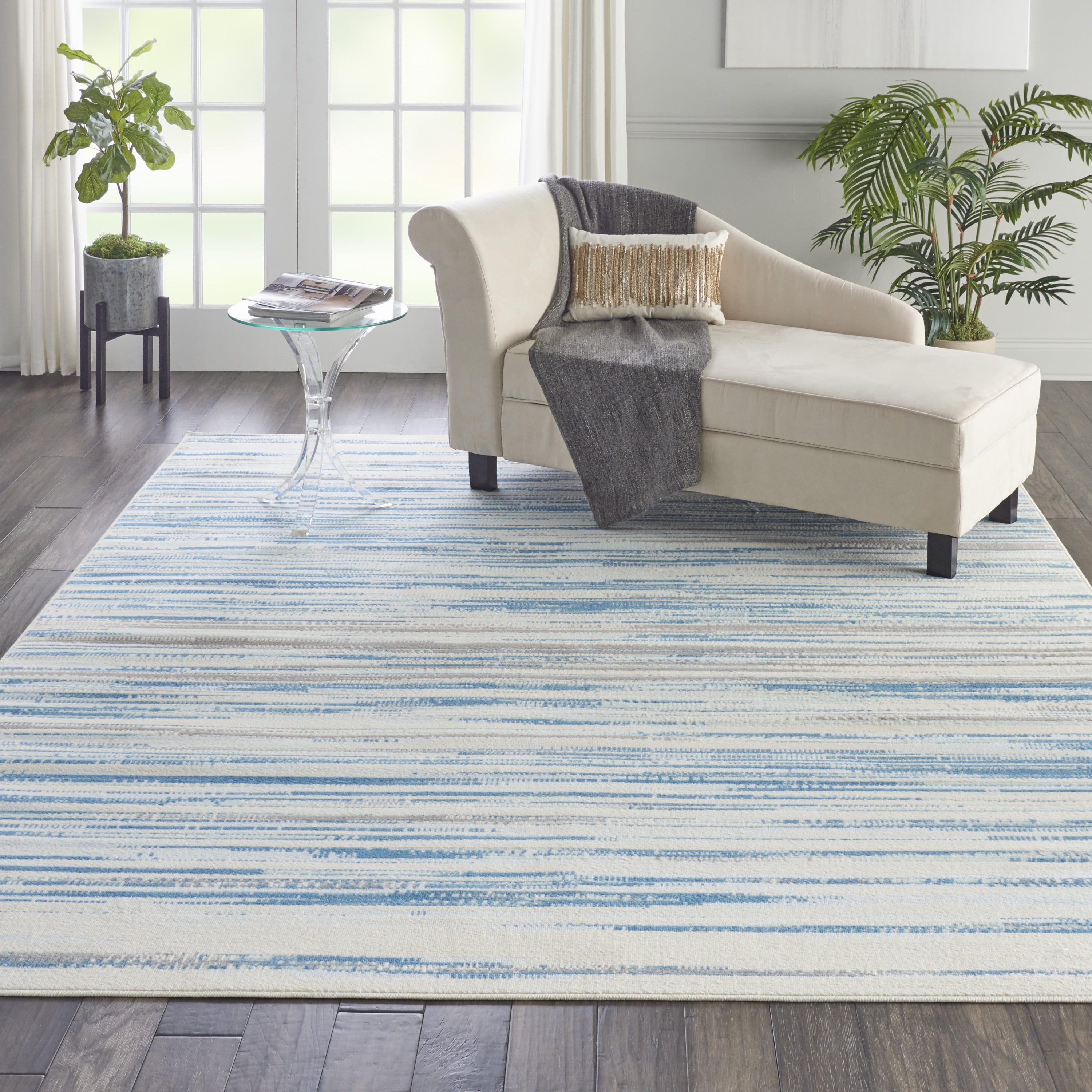 Blue Rectangular 8' x 10' Hand-knotted Reversible Rug