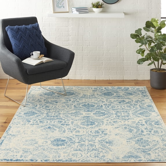 Nourison Jubilant Damask Blue 4' x 6' Area Rug, (4x6)