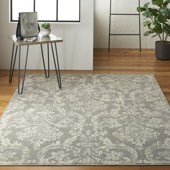 Nourison Jubilant Damask Grey 5'3" x 7'3" Area Rug, (5x7)