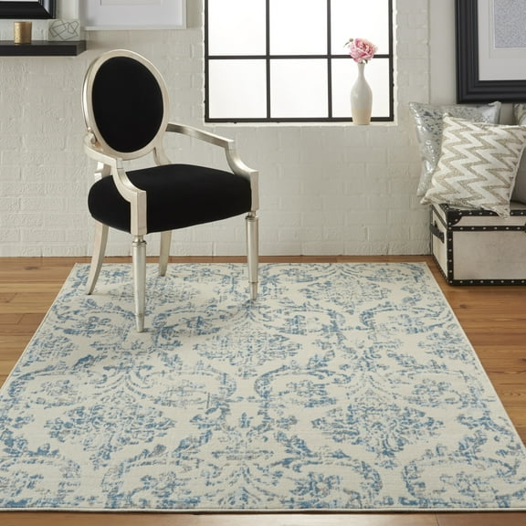 Nourison Jubilant Damask Ivory/Blue 4' x 6' Area Rug, (4x6)
