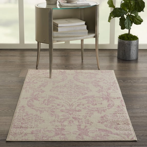 Nourison Jubilant Damask Ivory/Pink 3' x 5' Area Rug, (3x5)