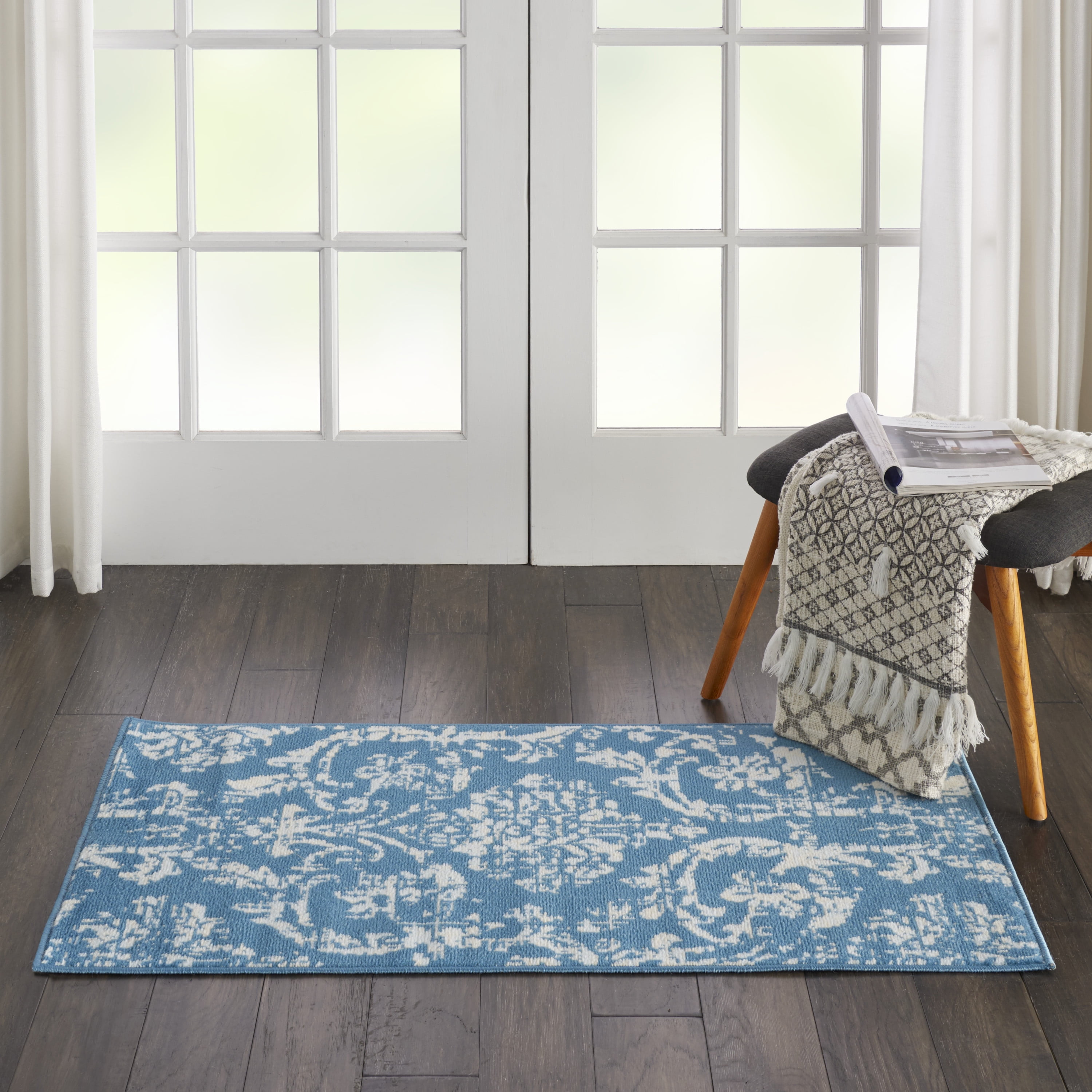 Blue Rectangular 4' x 6' Synthetic Hand-knotted Reversible Rug