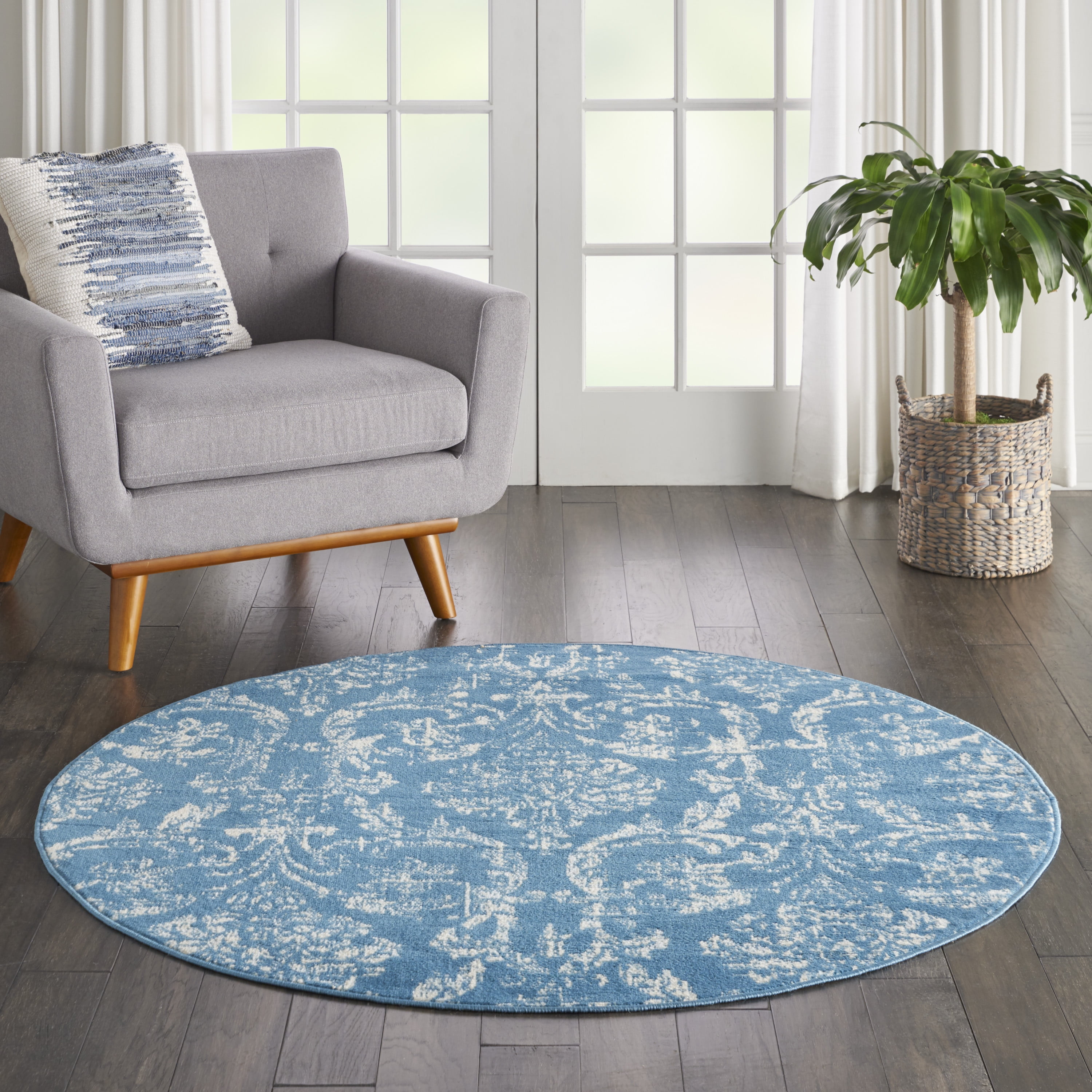 Nourison Jubilant Distressed Damask Blue 5'3