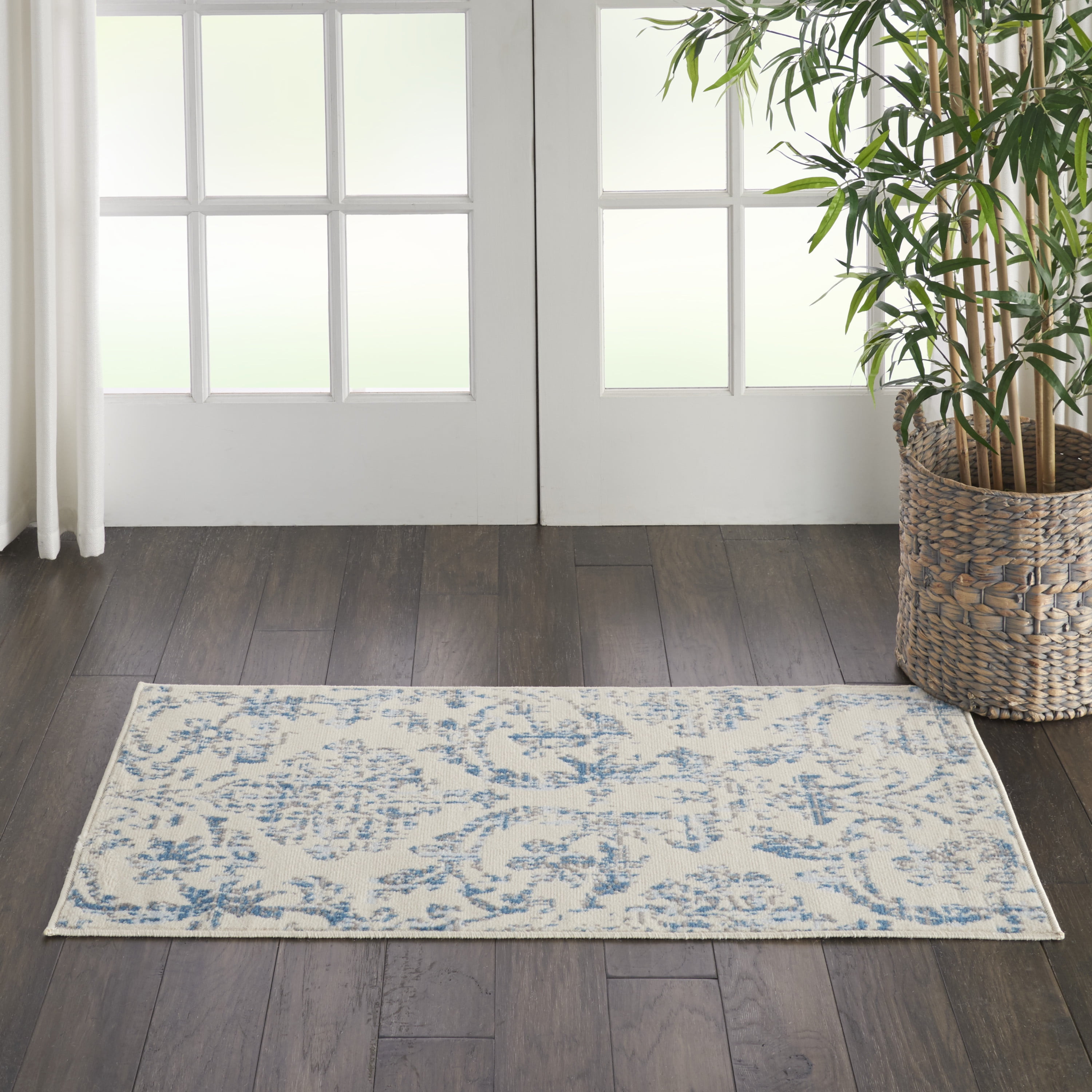 Nourison Jubilant Ivory & Blue Hand-Knotted Spot Rug, 2' x 4'