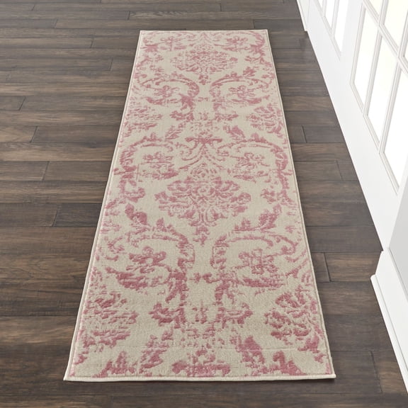 Nourison Jubilant 2'3" x 7'3" (7' Runner) Ivory/Pink Area Rug Farmhouse Vintage Damask