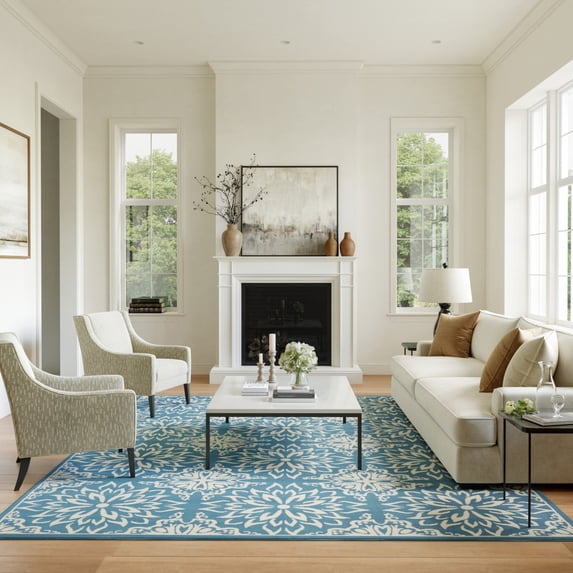 Nourison Jubilant Floral Ivory/Blue 6' x 9' Area Rug, (6x9)