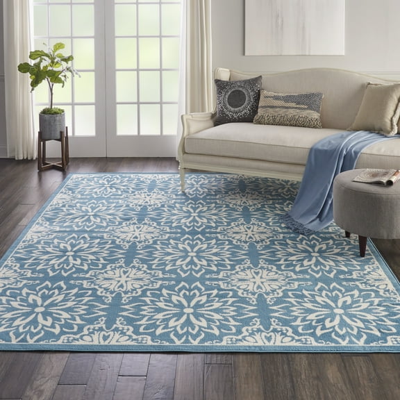 Nourison Jubilant Floral Ivory/Blue 7'10" x 9'10" Area Rug, (8x10)