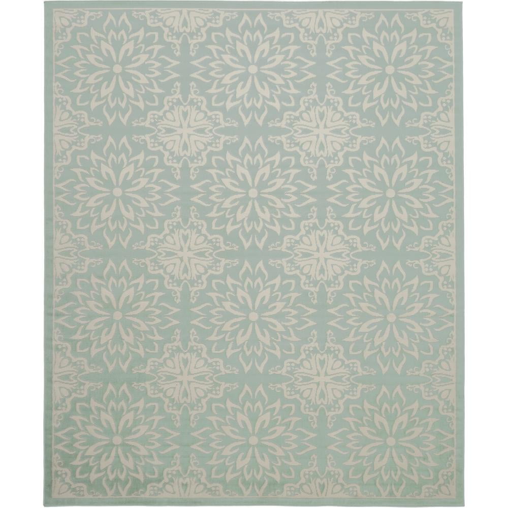 Ivory and Green Floral Synthetic Rectangular Rug 8' x 10'