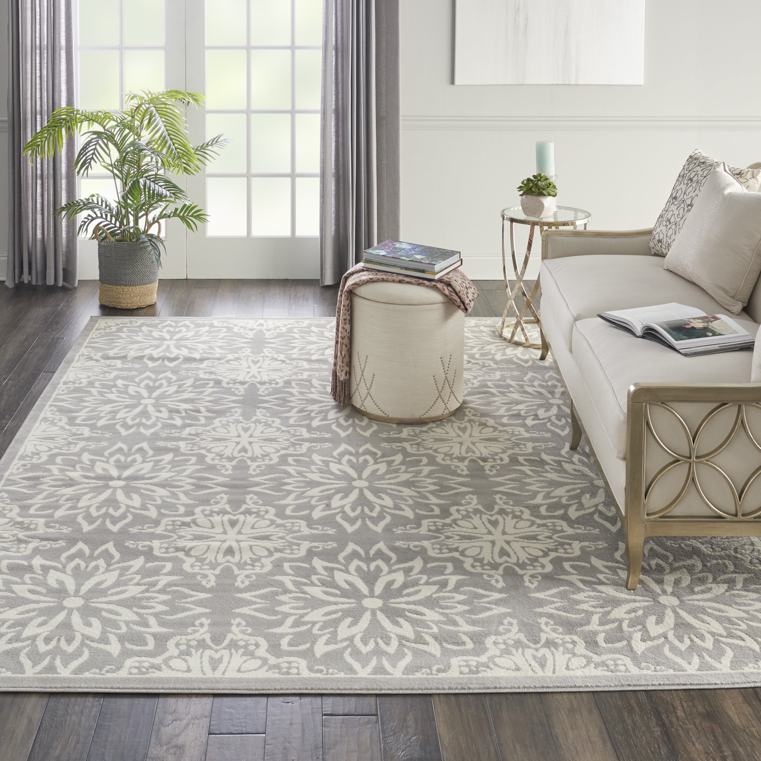 Nourison Jubilant Floral Ivory/Grey 7'10" x 9'10" Area Rug, (8x10)