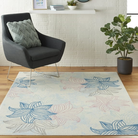 Nourison Jubilant Floral Ivory/Multicolor 5'3" x 7'3" Area Rug, (5x7)