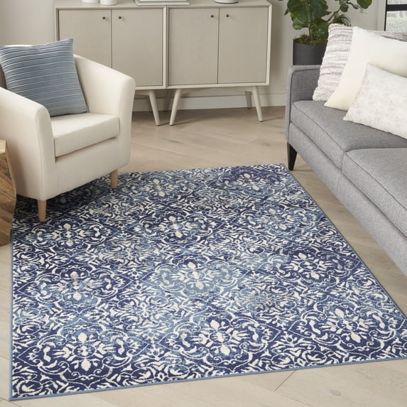 Nourison Jubilant Floral Navy/Ivory 7'10" x 9'10" Area Rug (8x10)