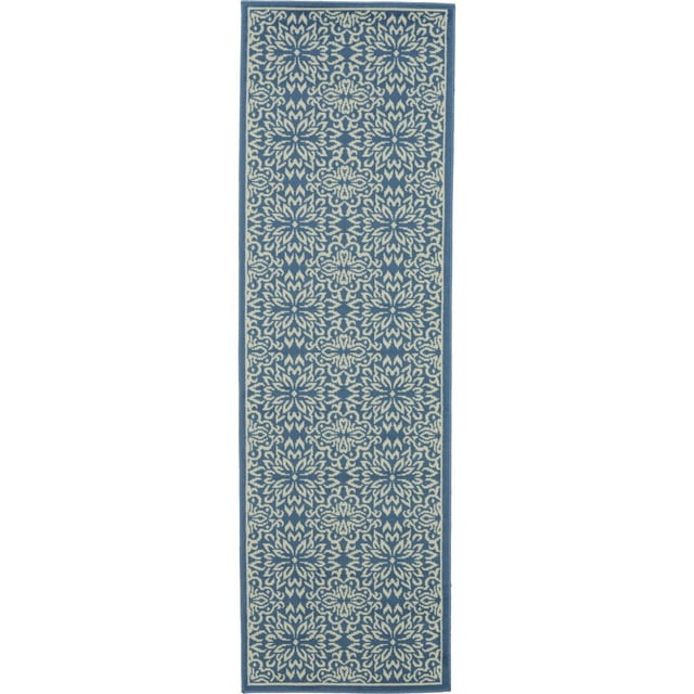 Nourison Jubilant Geometric Floral Ivory/Blue 2'3" x 7'3" Area Rug, (7' Runner)